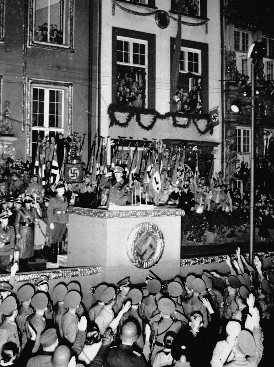 Adolf Hitler arrives at the podium to address the people of Danzig